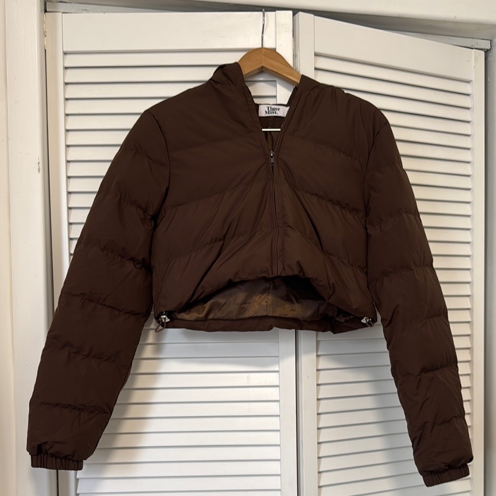 Tiger Mist Brown Cropped Puffer Jacket MED
